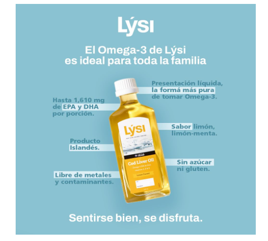 Omega 3 Aceite de hígado de bacalao (con Vit A, D3 y E) Lysi