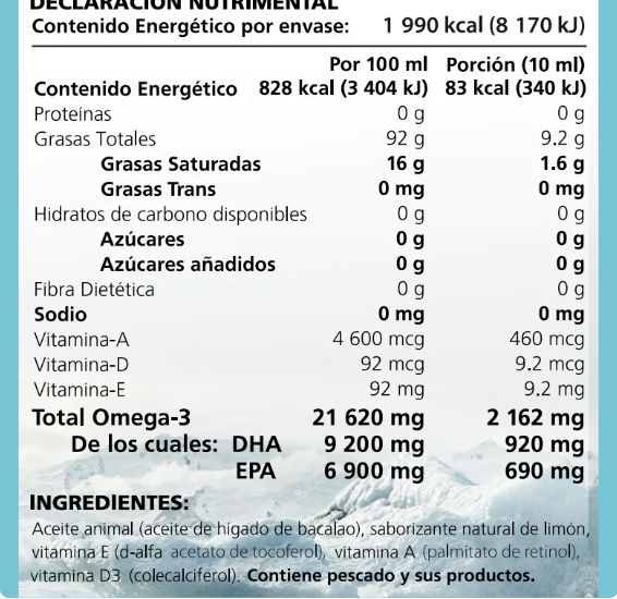 Omega 3 Aceite de hígado de bacalao (con Vit A, D3 y E) Lysi