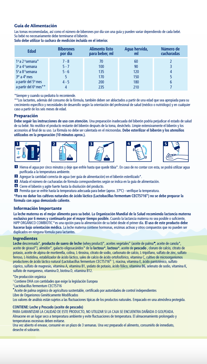 Fórmula orgánica infantil 0 a 12 meses Hipp