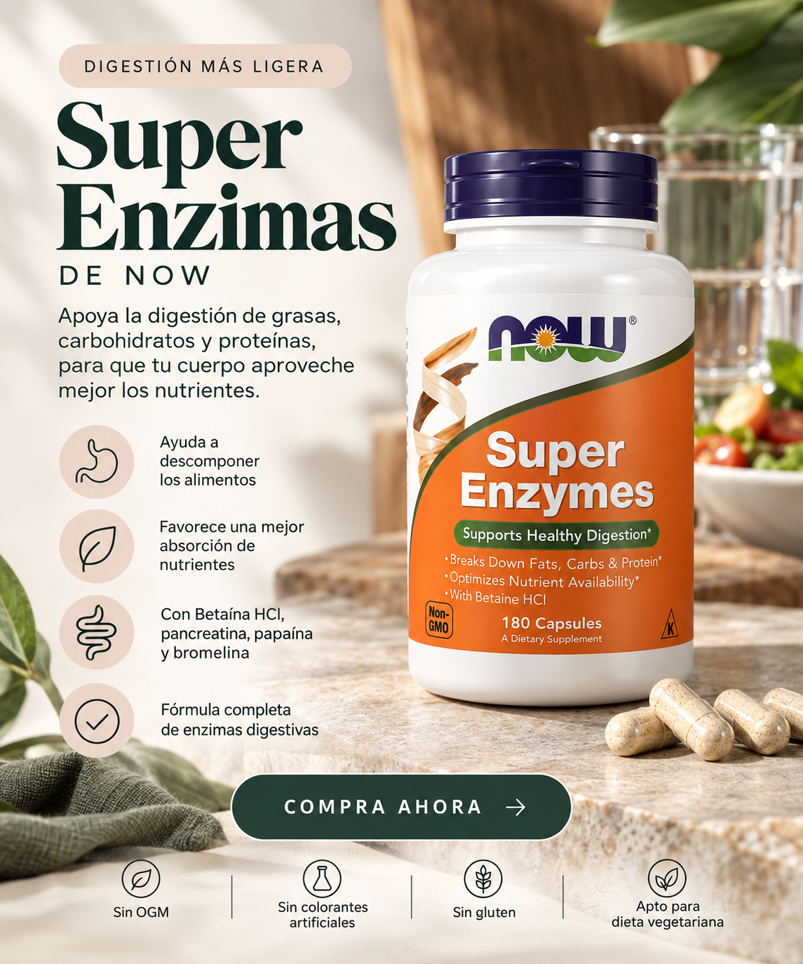 Súper Enzimas - Now Foods, 90 cápsulas